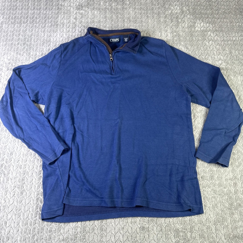 Chaps Mens Blue Quarter Zip Pullover Cotton Sweater XL Textured Knit Long Sleeve